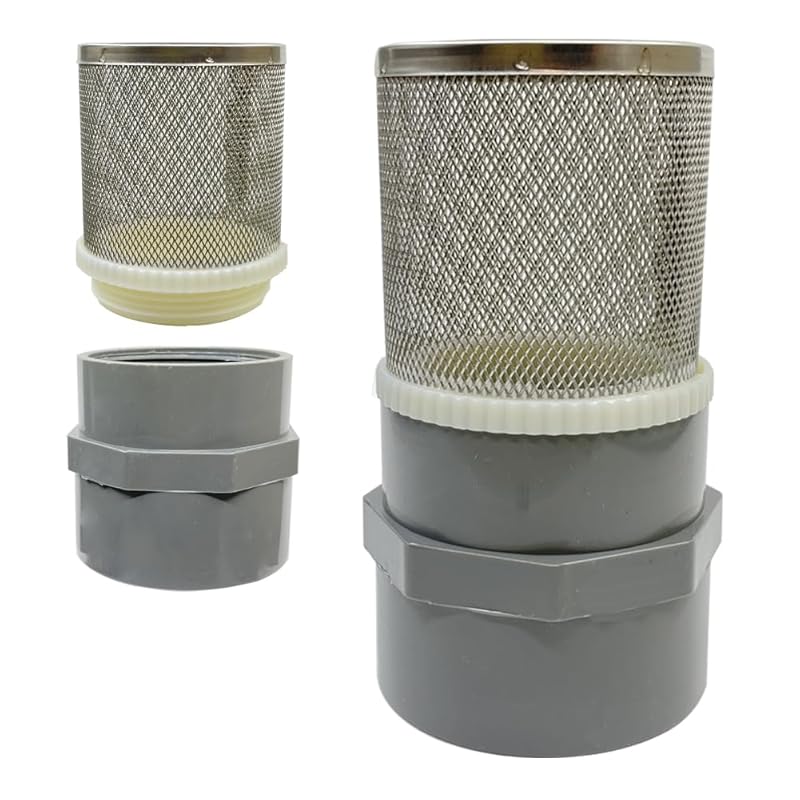 1 inch Stainless Steel Filter Cover Connected to 1 inch/DN25 Grey PVC Filter Water Pipe, Vent Cap Suction Strainers Used to Remove Debris and Reduce
