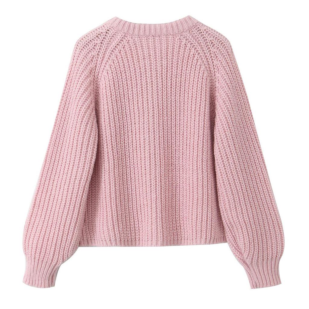 Women's 2024 Autumn Bubble Sleeve Knit Cardigan - Euro-America Style