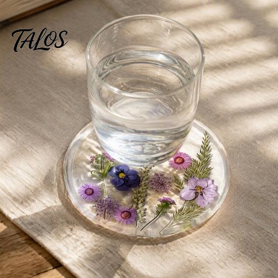 Kaffeebar-Essentials Blumendruck Acryl-Untersetzer, Rutschfeste Oberfläche Hitzebeständiger Schutz-Tassenuntersetzer, Wasserdichte Schreibtischmatte Transparent Rund
