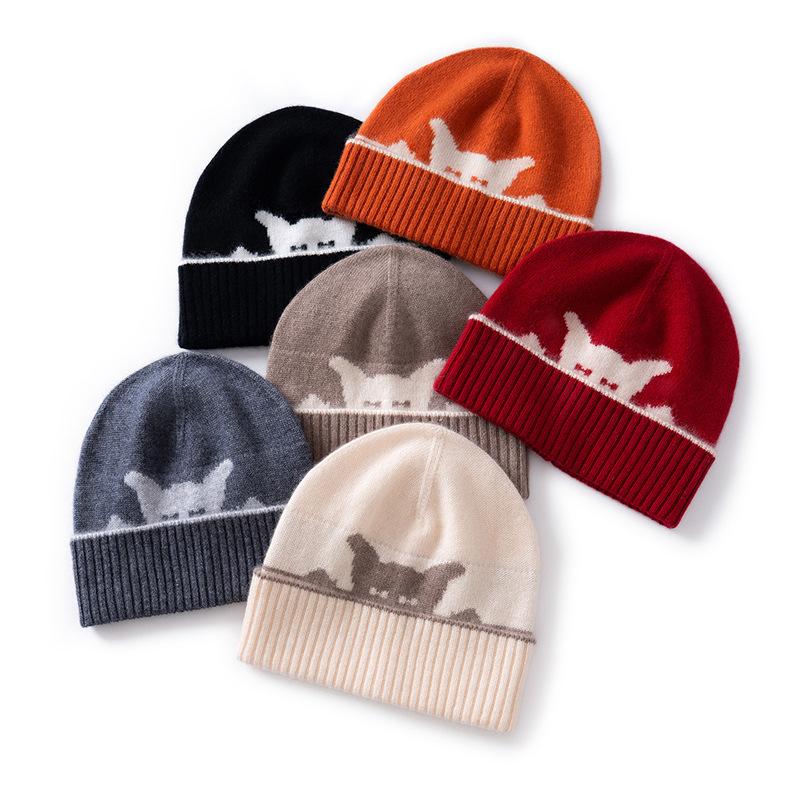 Double-layer double-sided% cashmere hat Warm knitted ear protectors Unisex cashmere hat spot