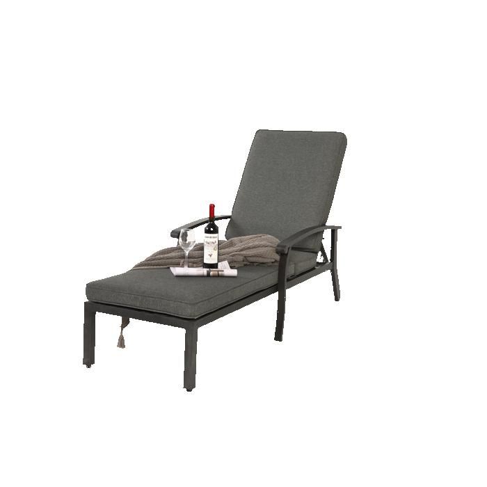 Chaise longue de jardin avec coussin en coton, chaise longue de piscine réglable en aluminium antirouille, grise (1 pièce)