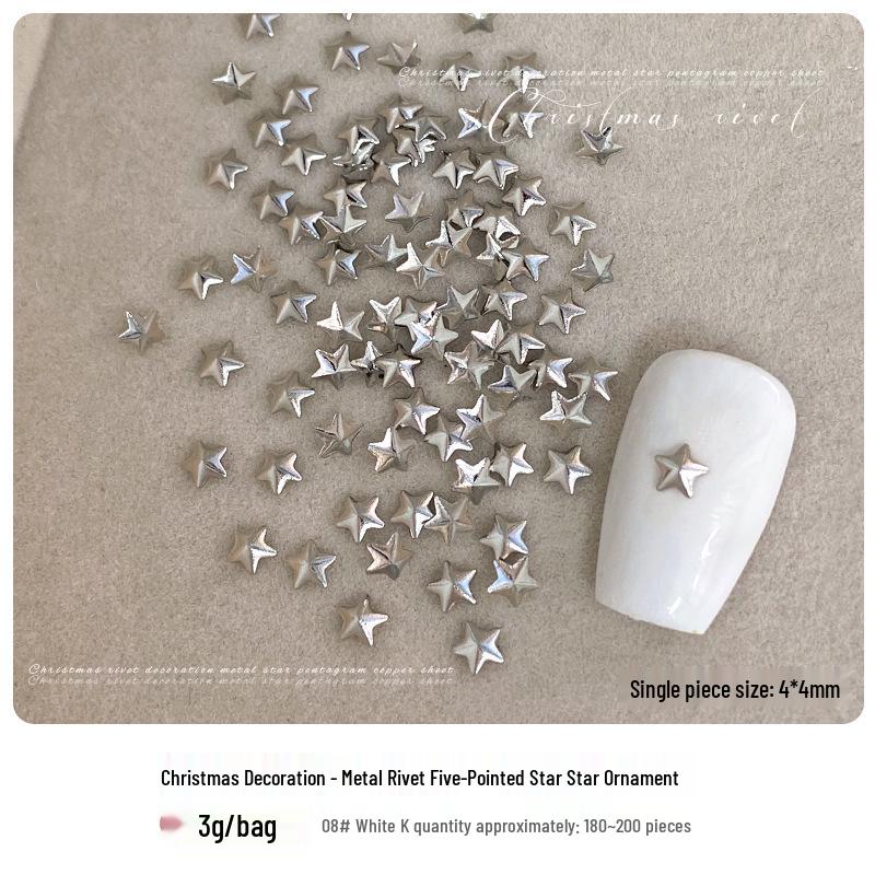 3D Hollow Gold & Silver Five-Pointed Star Metal Rivets for Christmas Nail Art