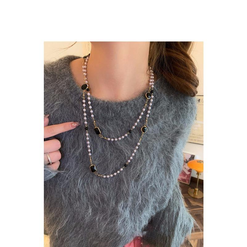 French Geometric Round Pearl Beaded Necklace Fashion Simple Court Style Necklace Light Luxury Premium Sweater Chain Women