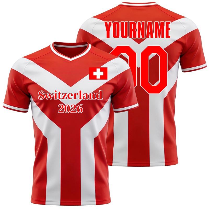 2026 Brésil Suisse Argentine Drapeau Football Flagrant T-shirt Nom Numéro Personnalisés Imprimés Manches Courtes Décontracté Oversize Hauts