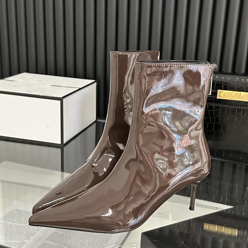 Eilyken Fashion Thin High Heels Ankle Boots Women Street Style Slim Pointed Toe Zipper Banquet Prom Ladies Shoes