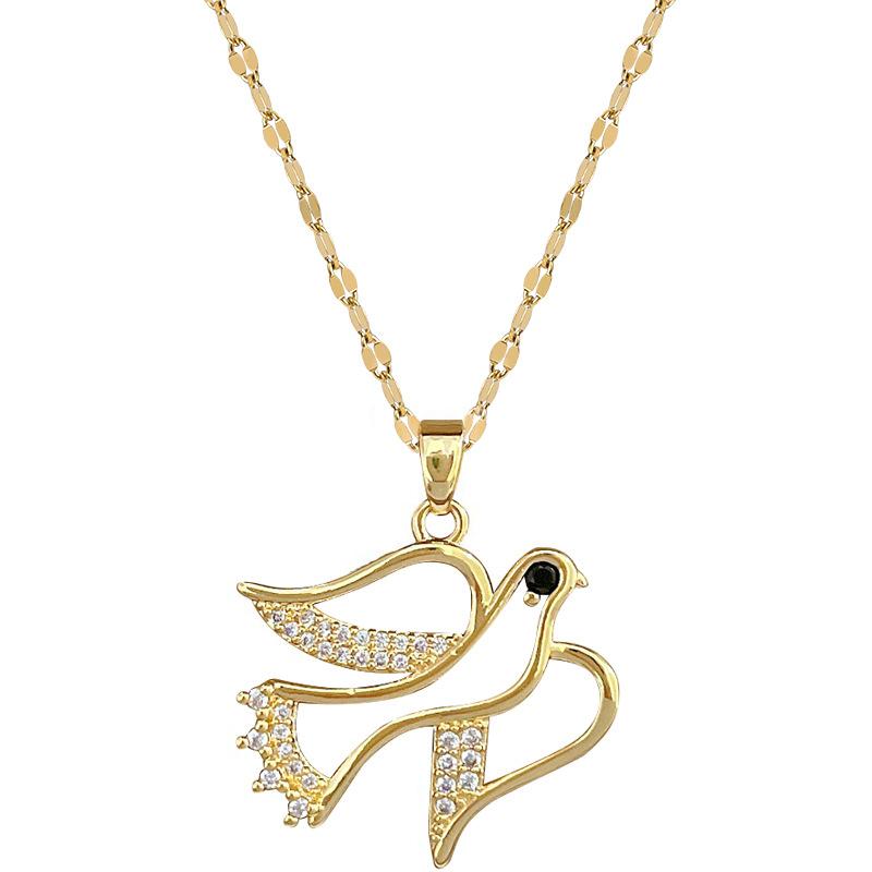 Titanium Steel Full Diamond Swallow Light Luxury Temperament Full Diamond Necklace Female Versatile Collarbone Chain Titanium Steel Chain