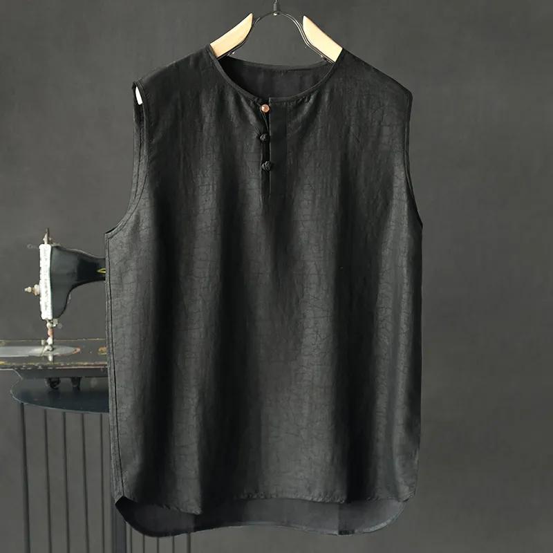 

Mens Round Neck Half Button Sleeveless Loose Tank Top M чёрный