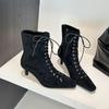 Fashion Pointed Toe Ladies Modern Ankle Boots Female Heels Footwear Flock Fashion Lace Up Elegant Women Short Boots Shoes Pumps lady