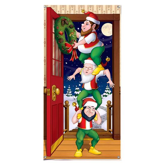 Yousheng Christmas Background Banner Fine Workmanship Santa Claus Print Door Curtains for Home Festive Decoration