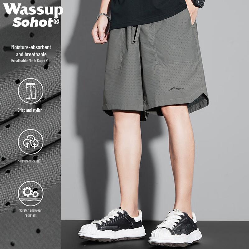 Wassup Sohot Men s Ice Silk Straight-Leg Casual Shorts L