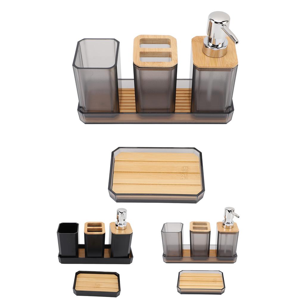Bathroom Accessories Set Bath Ensemble Set with Toothbrush Holder Cup Lotion Bottles Soap Dish Tray