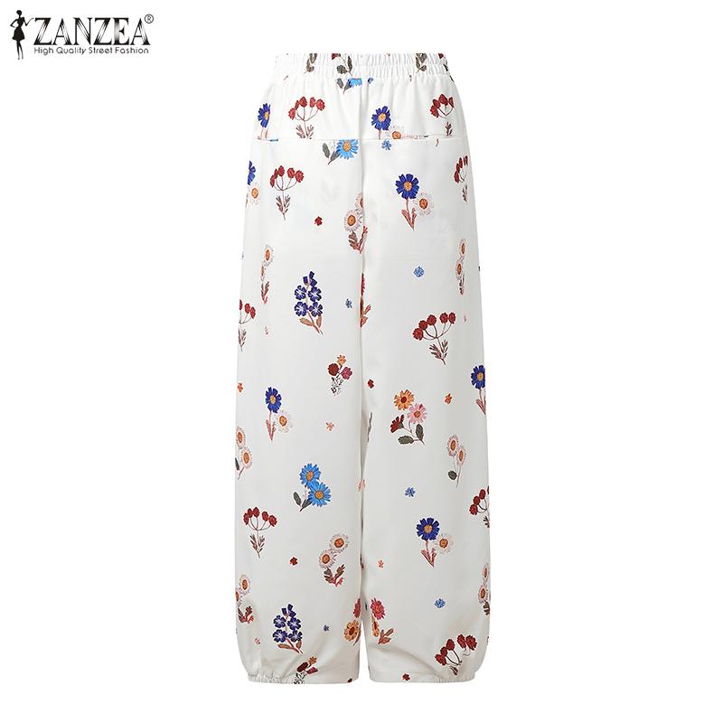 ZANZEA Women Casual Elastic Waist Loose Print Pants
