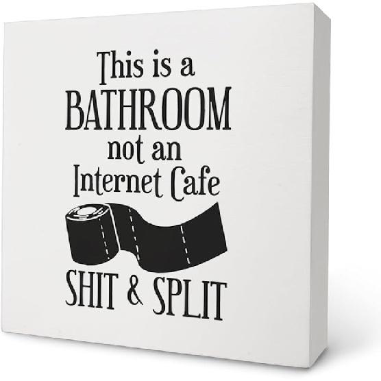 Knibeo Funny Bathroom Signs Decor,This is a Bathroom not an Internet Cafe Wood Box Sign,Rustic Wooden Sign Block Plaque for Bathroom Toilet Restroom lzgy09-2