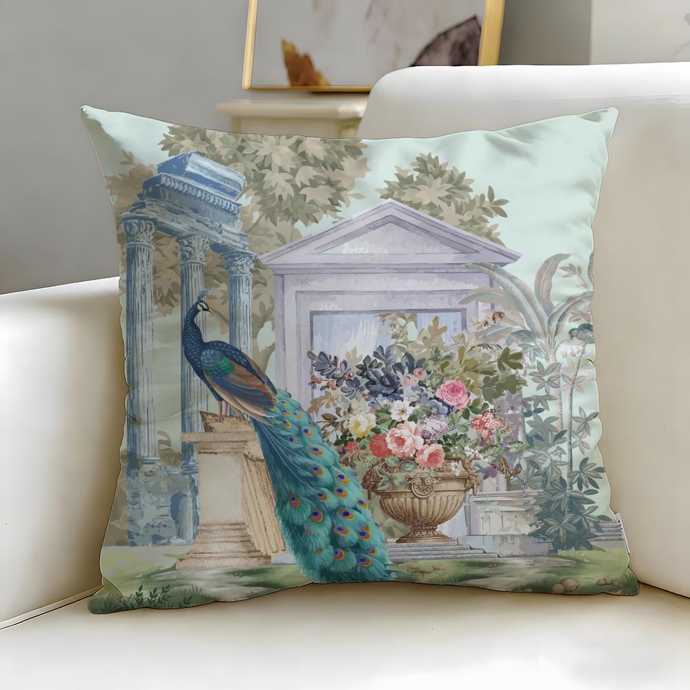 Hot Mmughal Garden with Peacocking Cushion Cover Soft EasyWash Pillow Case Versatile for Couch Bed Travel and Office