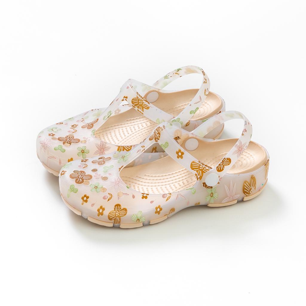 Sommer neue bedruckte Lochschuhe Damen Sandalen Damen Gelee Schuhe Damen Hausschuhe rutschfeste Damen Zehenkappe kühle Hausschuhe