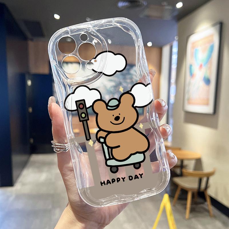 Кремовый волнистый изогнутый силиконовый глянцевый мягкий чехол с милым мультяшным — фото 5