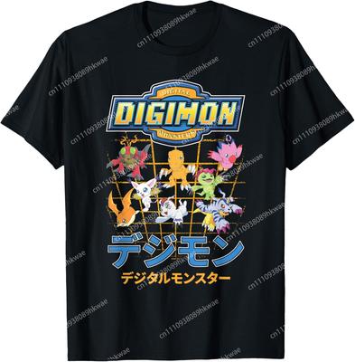Grille de Personnages Digimon avec Kanji et Logo Monstre Numérique Mode Décontracté T-shirt Drôle S6xl Été