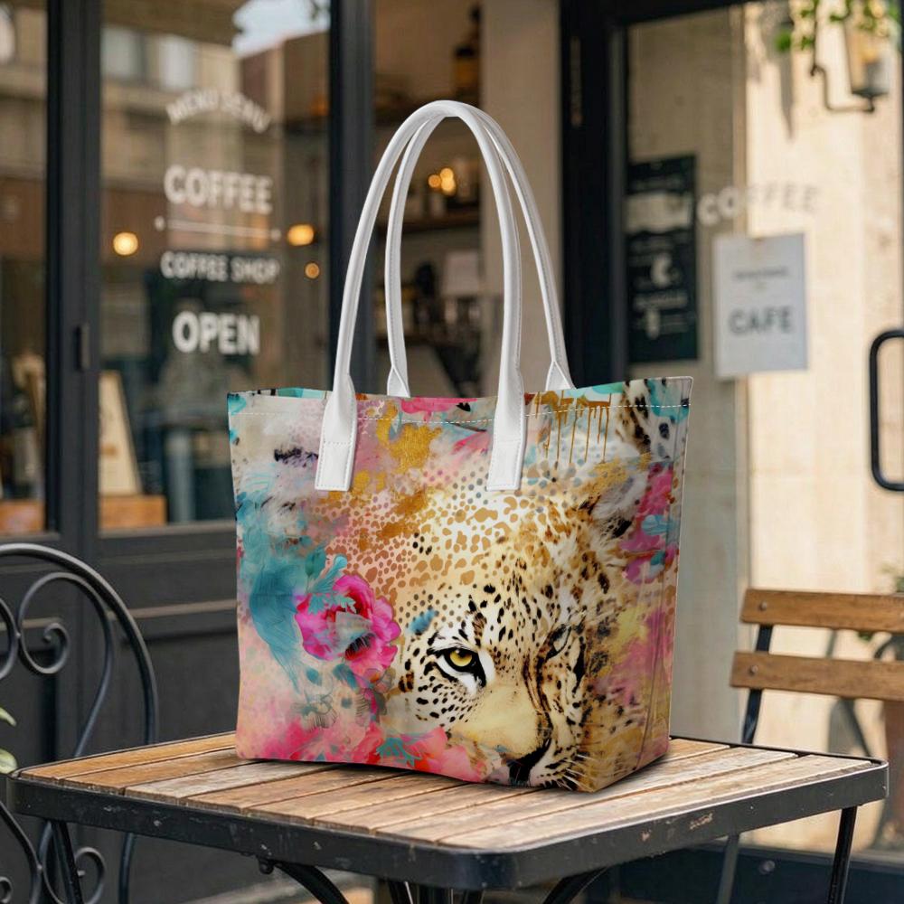 Watercolor Leopard Print Casual Tote Bag Lightweight Fashion Daily Shoulder Bag for Women Outdoor Shopping Travel