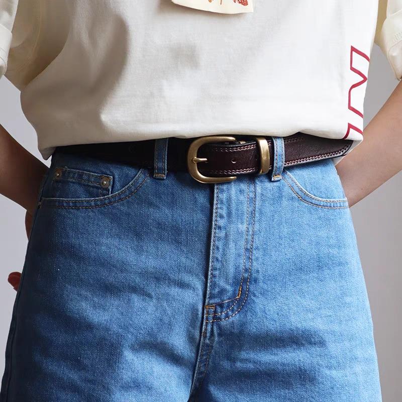 Premium Women'S Leather Belt Casual Business Copper Buckle Belt Simple And Fashionable First-Layer Cowhide Belt