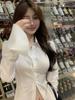 Slim Flared Sleeve Women Shirt Solid Lapel Single-breasted Back Bandage Tunic Spring Female Blouses