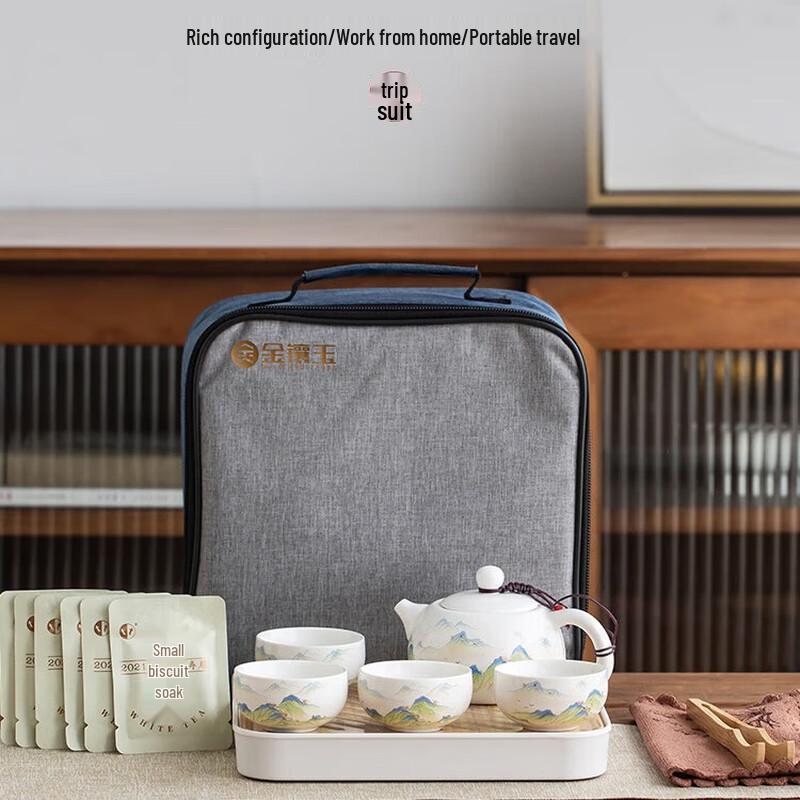 

Gold-Inlaid Jade Landscape Travel Tea Set