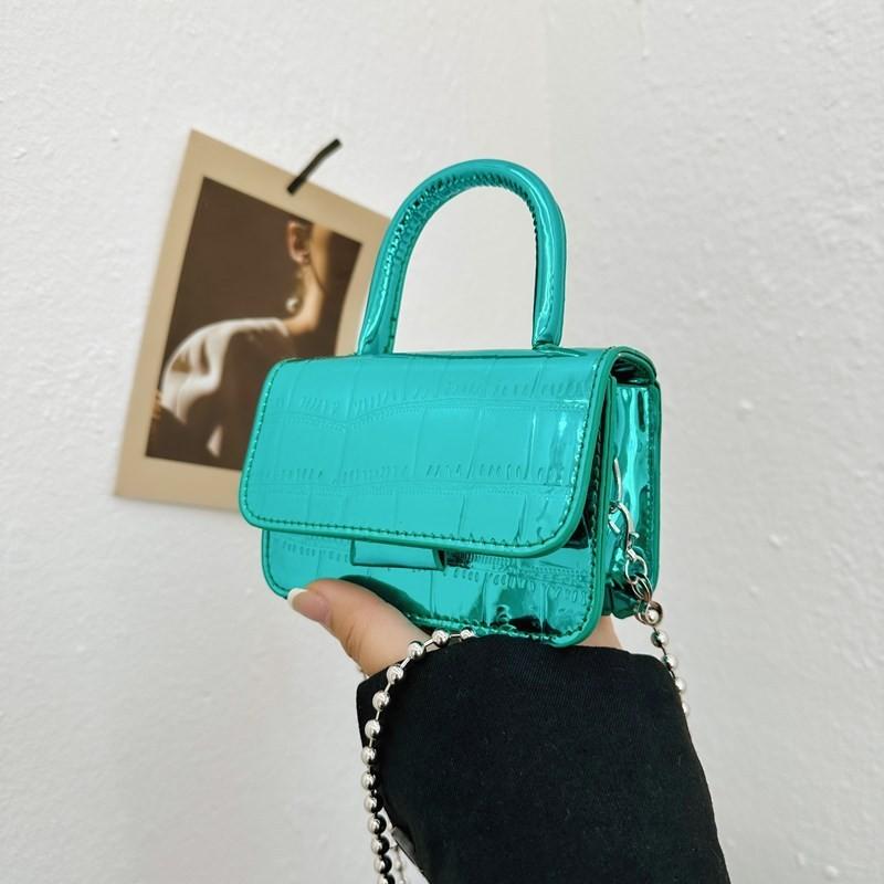 Fashionable Pu Leather Mini Crossbody Bag Lightweight Chain Design синий