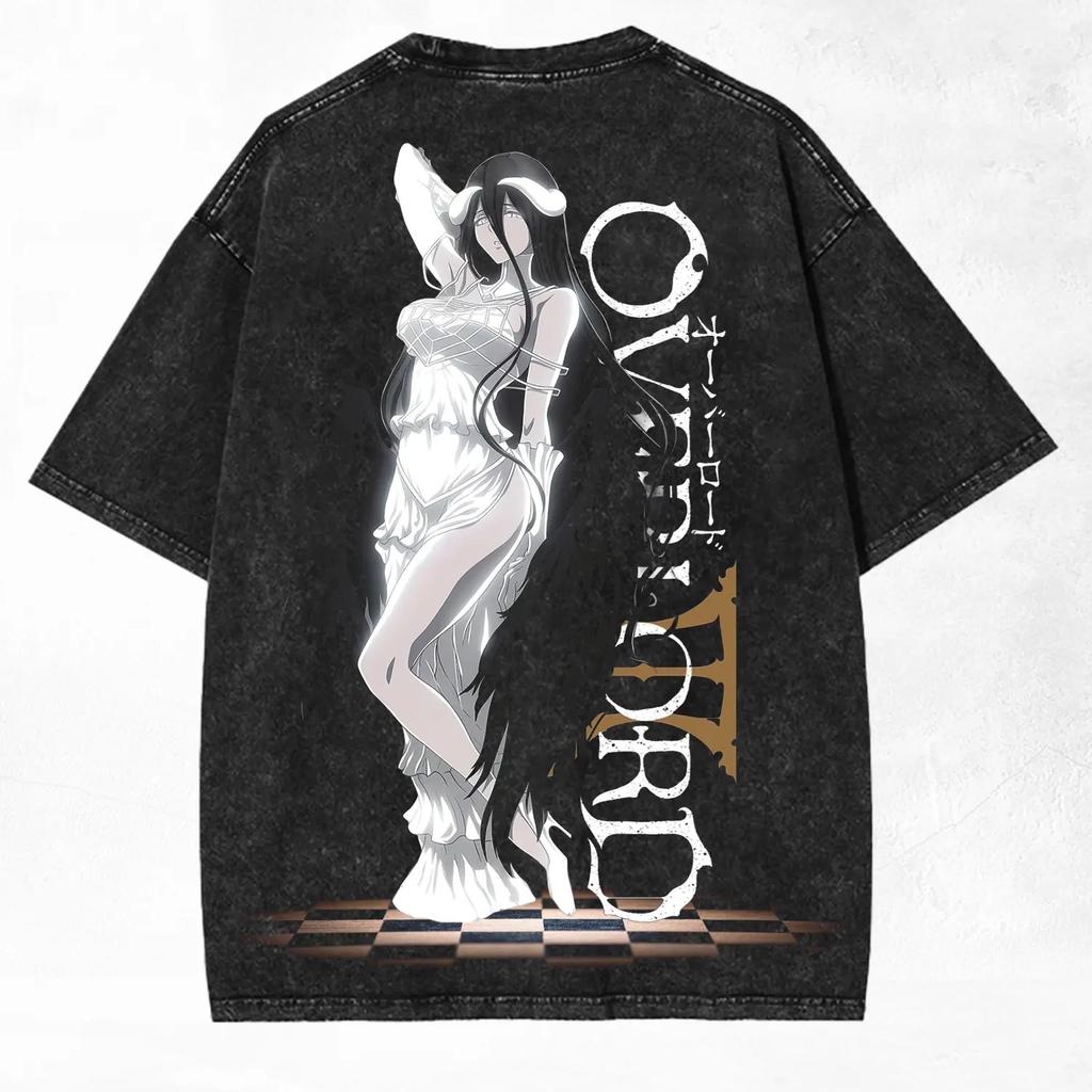 Albedo Overload Anime T-shirt For Men's Clothing Vintage Washed Oversized T Shirt Summer Casual Short Sleeve Cotton Tees Tops