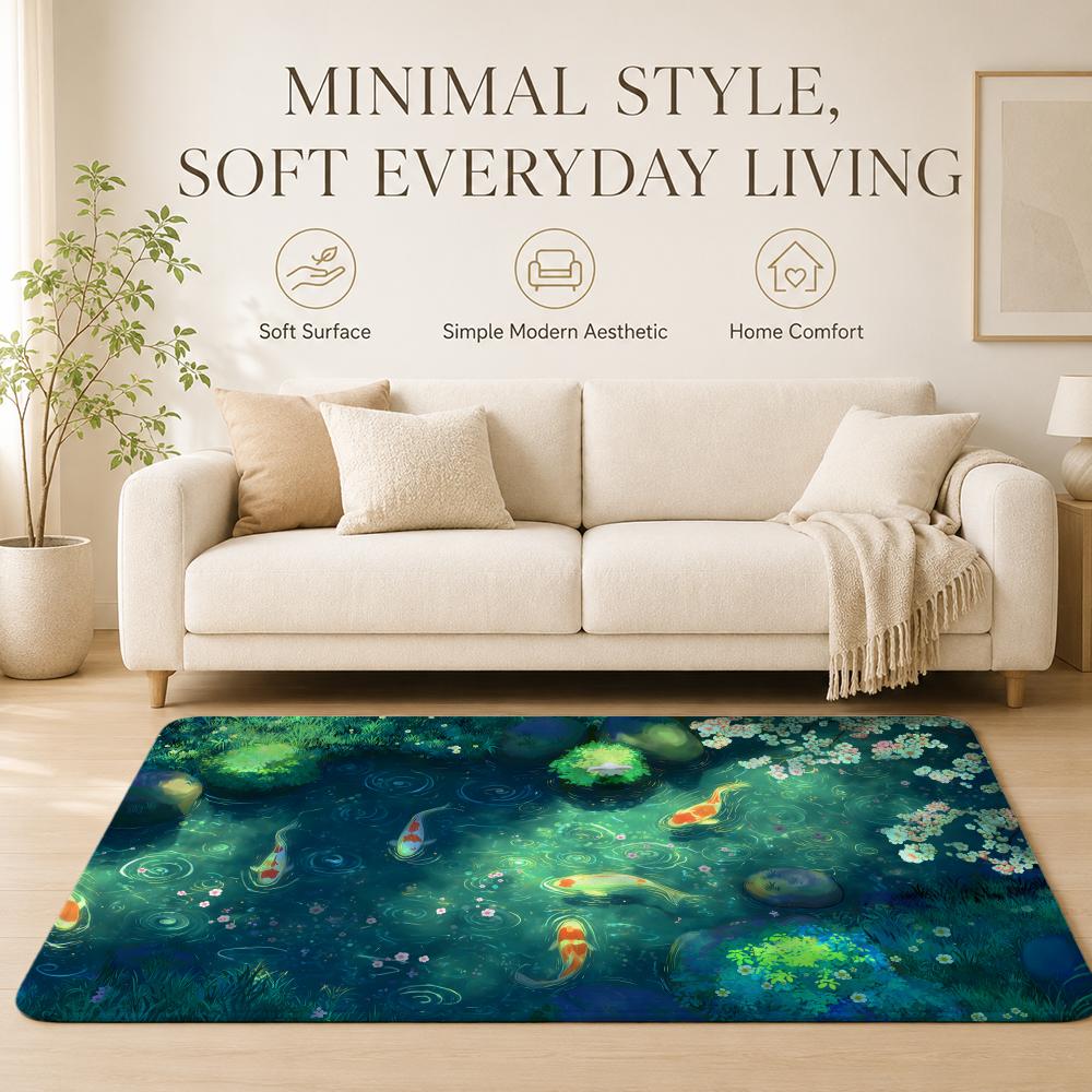 Koi Fish Anime Floor Mat Cozy Minimalist Flannel Area Rug Anti-Slip Washable Bedroom Living Room Decor
