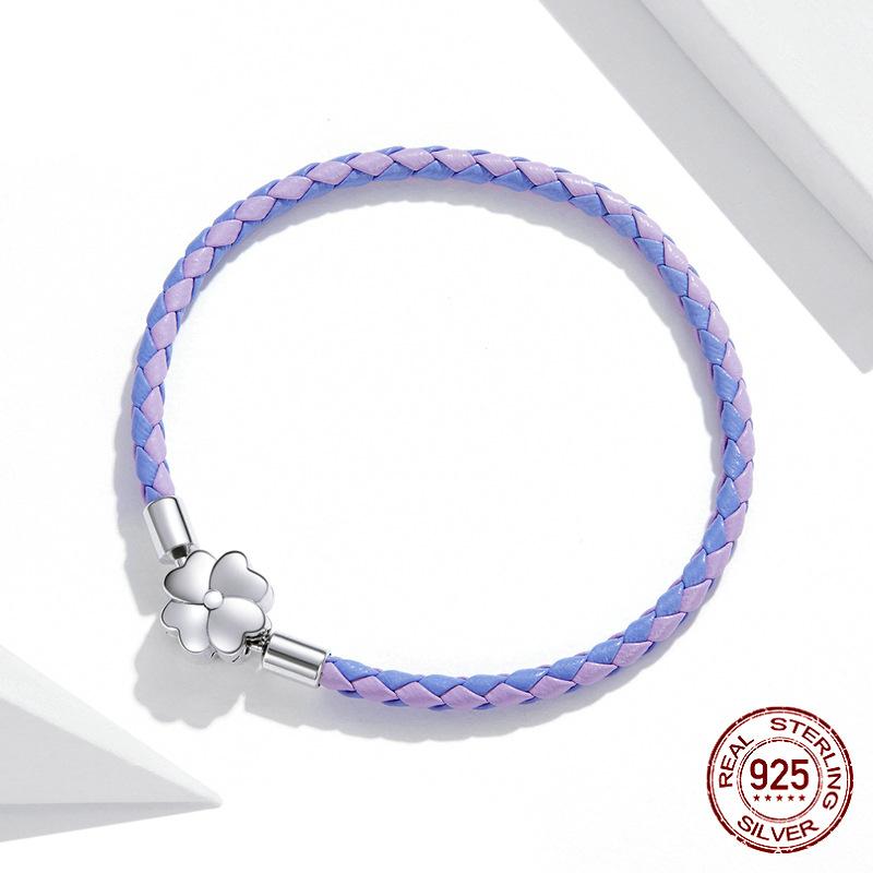S925 Silver Purple Genuine Leather Lucky Bracelet