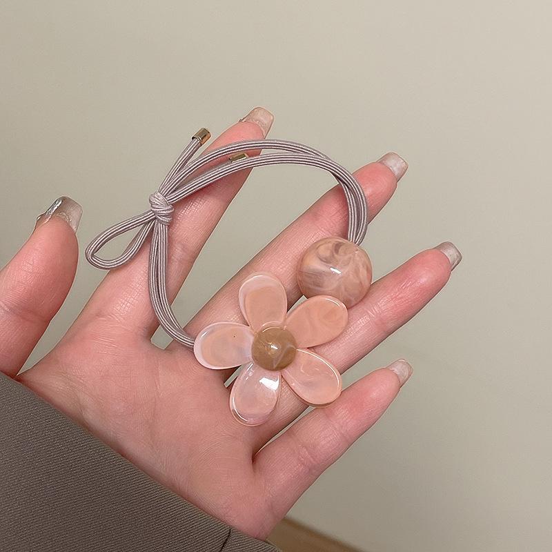 Charming & Durable Acrylic Flower Hair Tie: High-Elasticity Rubber Band for Women, Trendy Hair Accessory