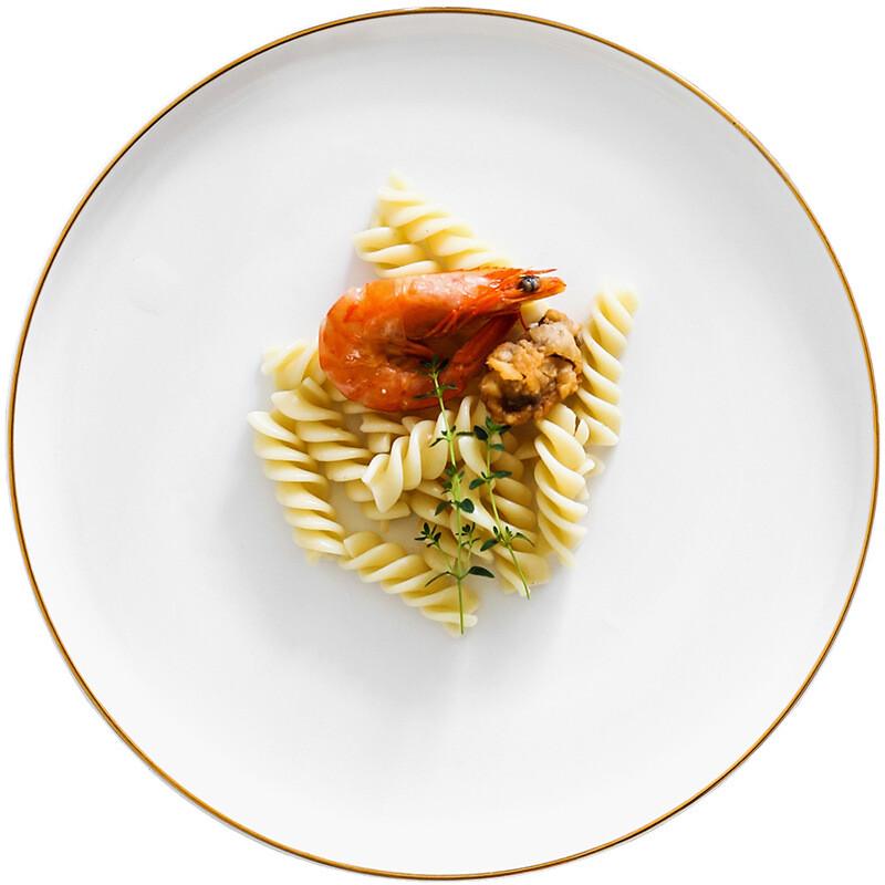 

Nordic White Ceramic Plate with Gold Rim - 8 Inch