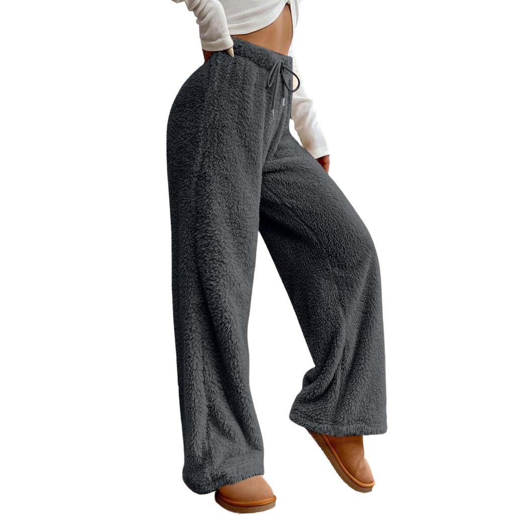 Women's Fashion Plush Casual Pants Solid Color Loose Comfortable Plush Warm Trousers