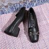 Women's 2026 New Style Black Leather Loafers - Soft Sole, Comfortable, Low-Cut Chunky Heel, Square Toe, Spring/Autumn.