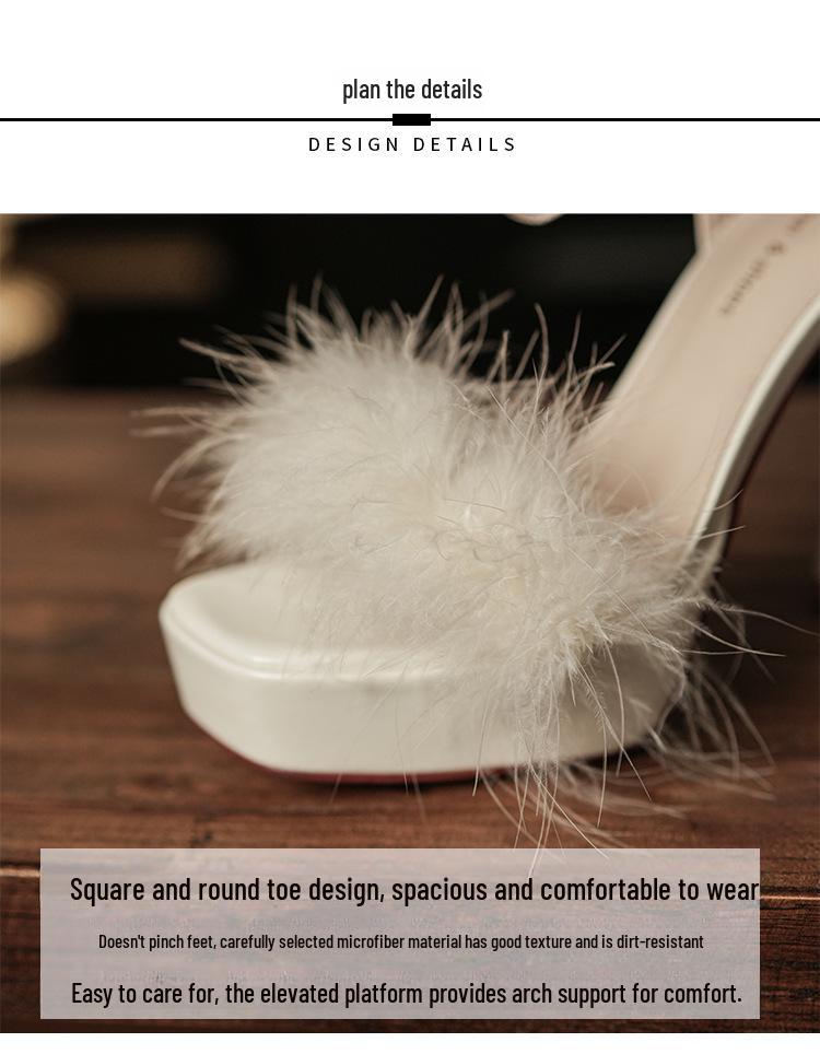 9696-1 Women's Fairy Style Temperament High Heel Sandals with Furry Strap and Thick Heel