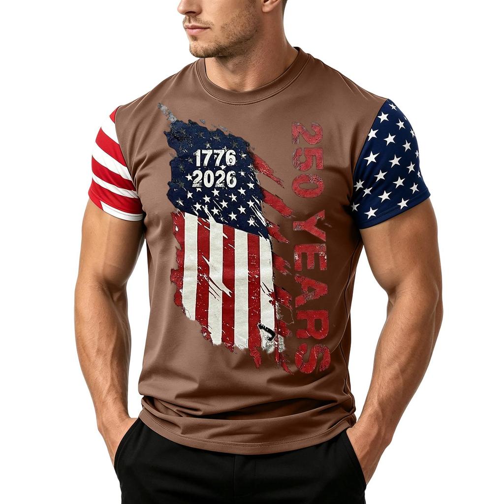 Men's Independence Day Flag Print Short Sleeve T-Shirt, Loose Casual Daily Summer Tops
