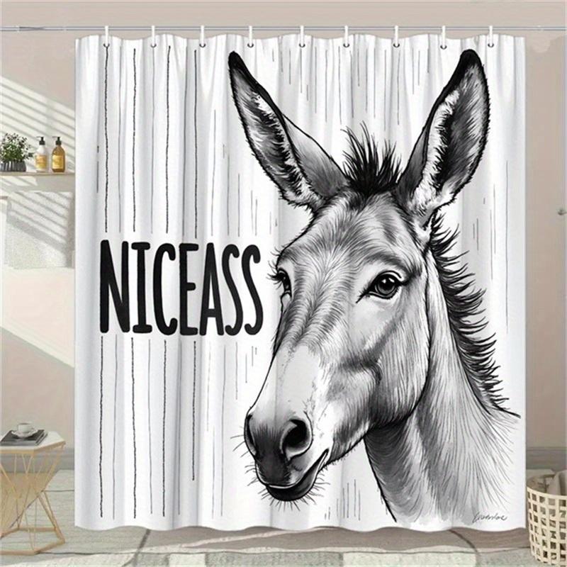 

Fine Donkey Head Pattern Shower Curtain With Eye-Catching Niceass Font And Vertical Stripe Shower Curtain With 12 Hooks W60H190(CM)-1 Pcs