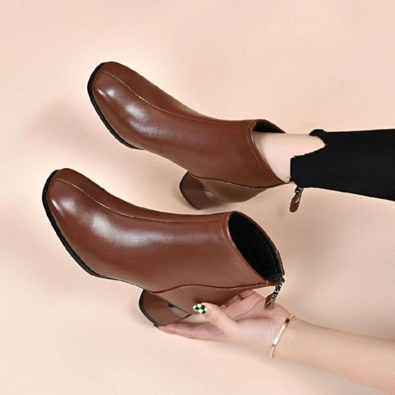 Round-toe High-heeled Short Boots for Women, New Autumn-winter Style, Single Shoes with Thick Heels