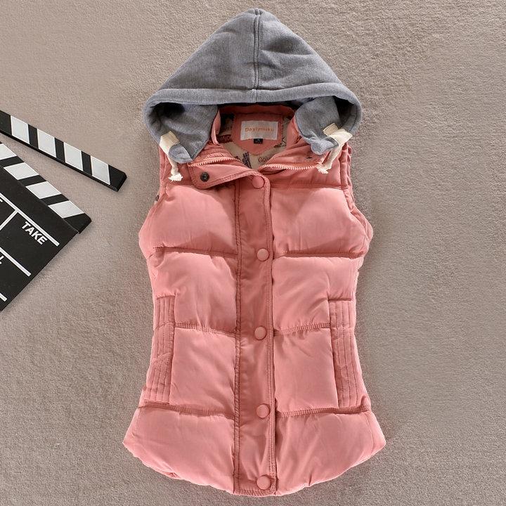 Dames Herfst en Winter Kort Warm Vest met Capuchon Plus Size Opstaande Kraag Slim Zakjas