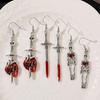 Gothic Skull & Heart Piercing Broadsword Earrings Set - Halloween Vintage Drip Oil Design