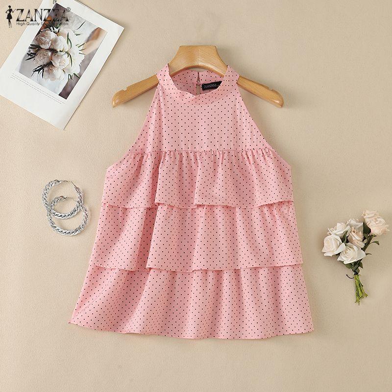 ZANZEA Women Polka Dot Print Casual Off Shoulder Sleeveless Vest Tops