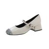Fashion Women's Mary Jane Shoes Leather Summer Dresses French Style Wear-resistant Round Toe Mid Heel Ladies Design Single Lolita Shoes