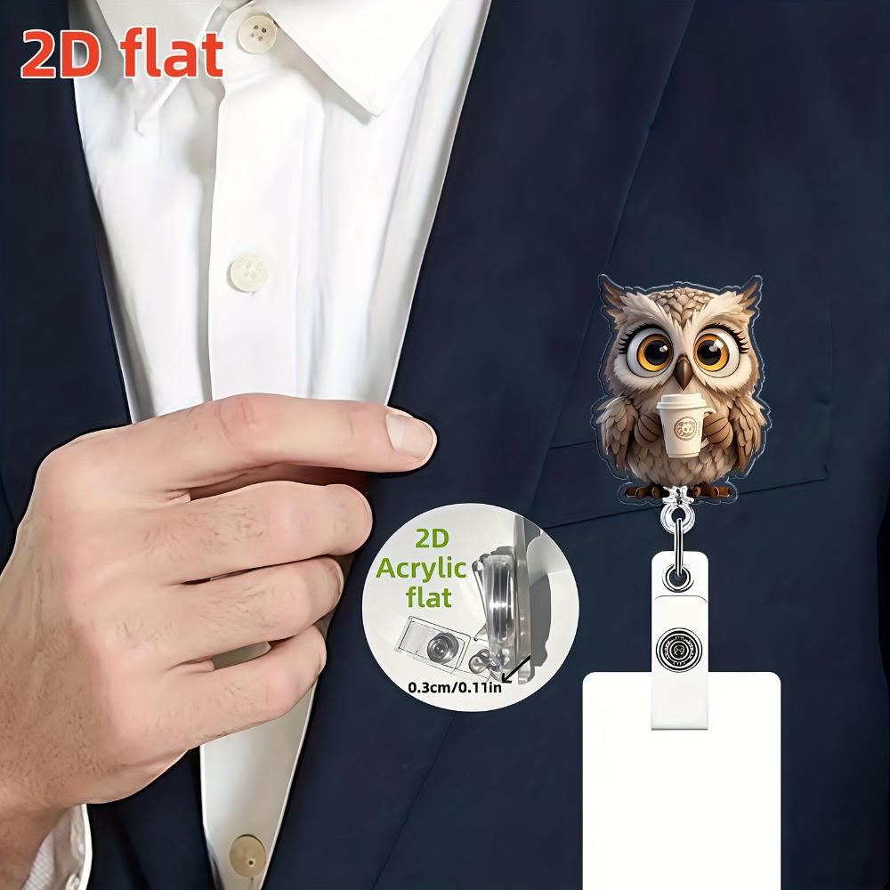 2D Flat Owl Retractable Badge Reel Brooch For Nurses, Doctors, Medical Students ID Holder