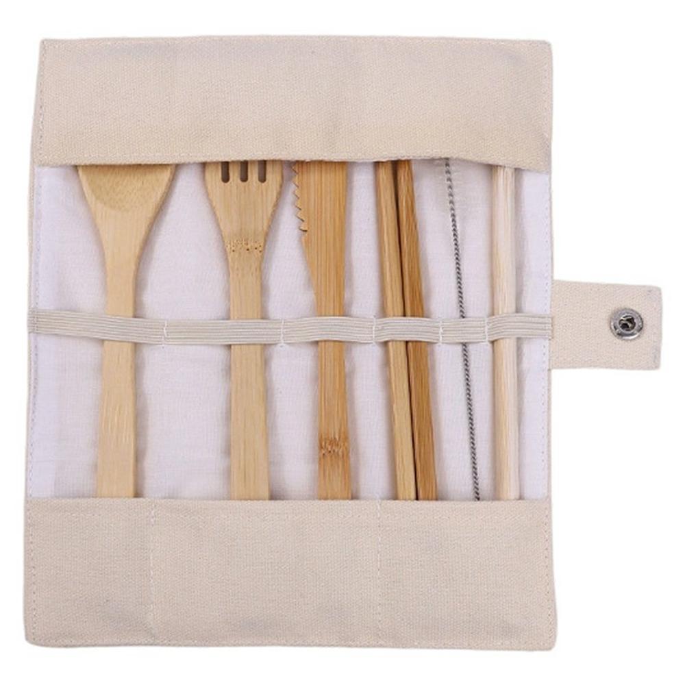 Eco-Friendly Bamboo Travel Tableware Portable Bamboo Cutlery Set with Knife Fork Spoon Chopsticks (BPA Free, FDA Certified)