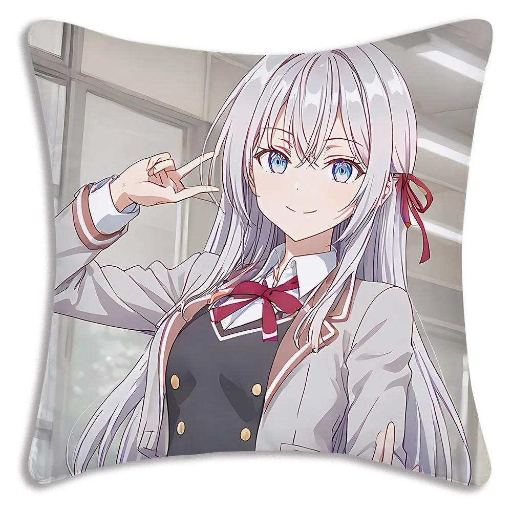 Anime Style School Theme Pillow Cover Vibrant Cartoon Character Print Polyester Cushion Case for Sofa Campus Style Anime Theme 45x45cm