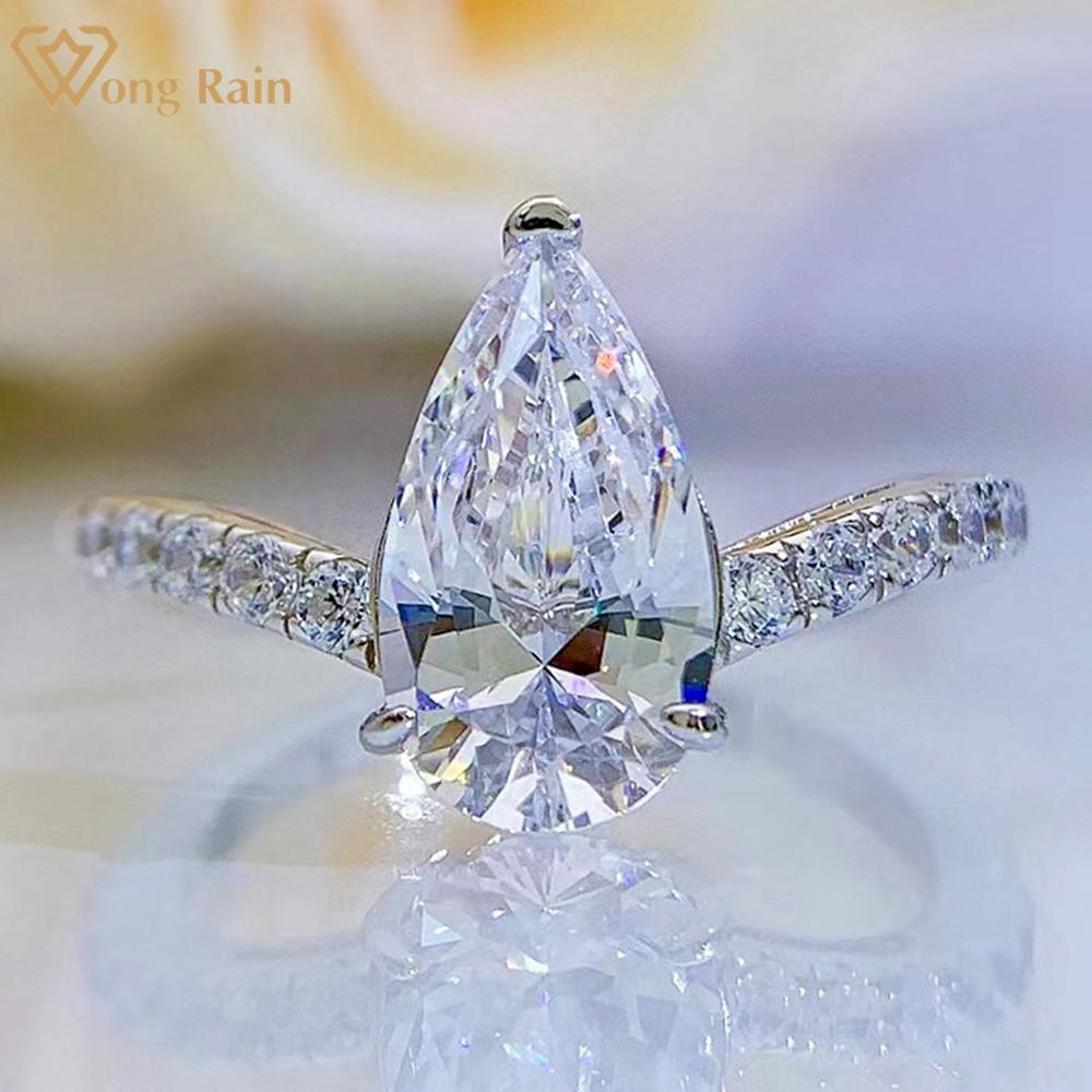 

Wong Rain, 100% стерлинговое серебро 925 пробы, грушевидная огранка, 7*13 мм, AAAAA, цирконы, свадебные обручальные кольца, подарок, ювелирные изделия, подарки US 5 белый
