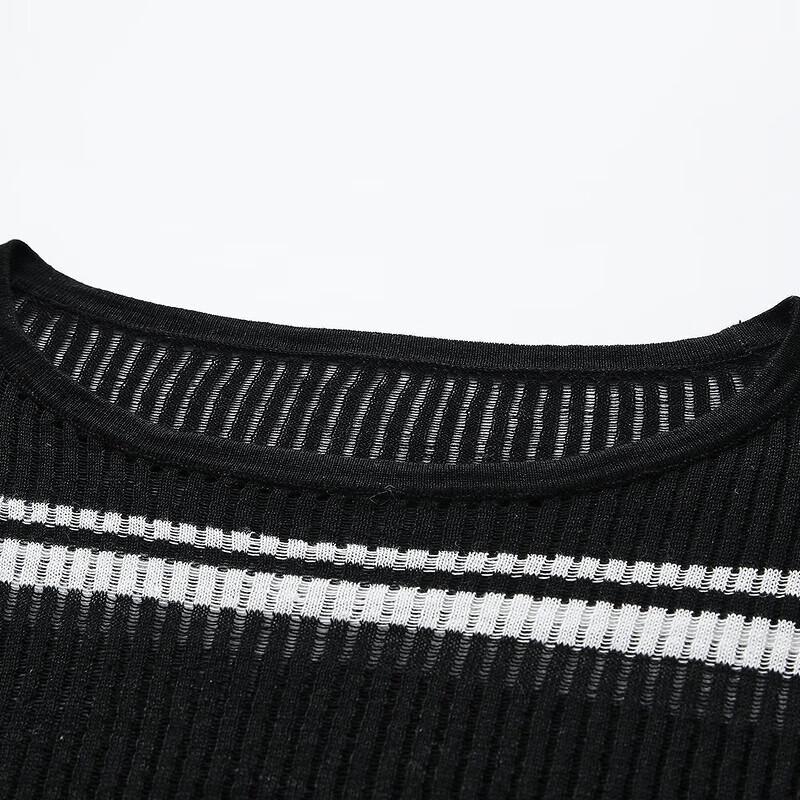 Women's Round Neck Striped Linen Blend Long Sleeve Loose Fit Top