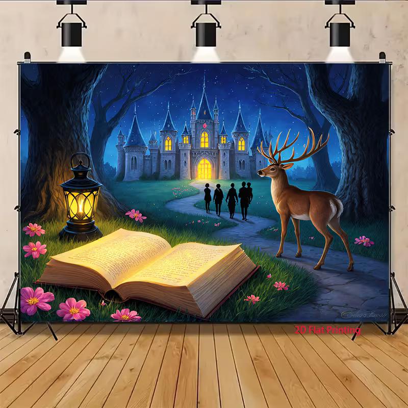 2D Fantasy Bedroom Decor Tapestry Enchanted Night Castle Themed Wall Hanging