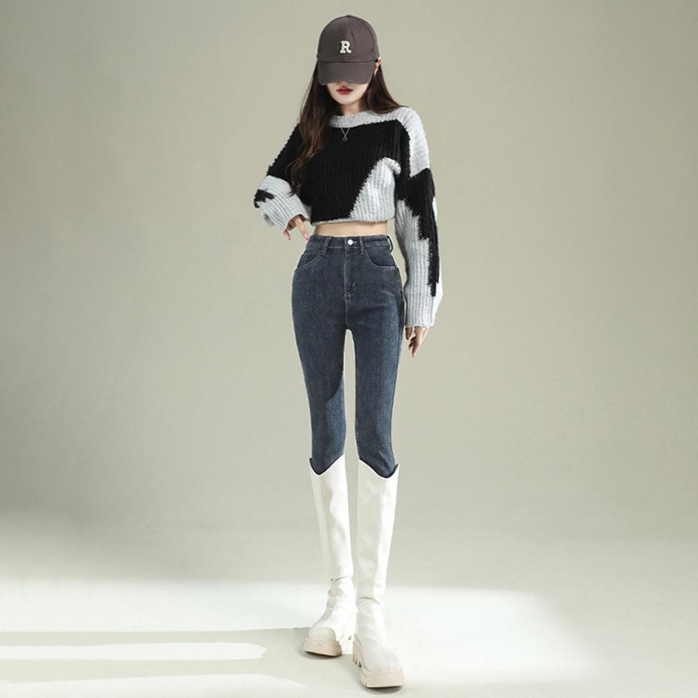 

Casual versatile high-waisted elastic small-footed jeans women s autumn and winter slim-fitting and thin pencil pants 32