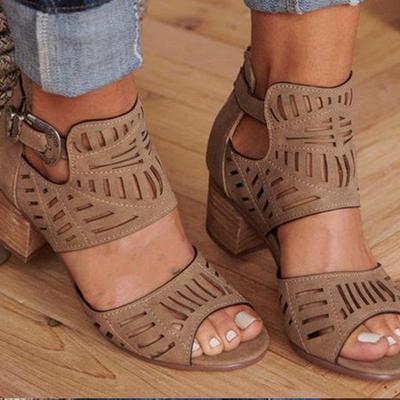 Large Size Sandals Women's Rhinestone Block Heel High Heel Buckle Fish Mouth Wholesale Fish Mouth Design
