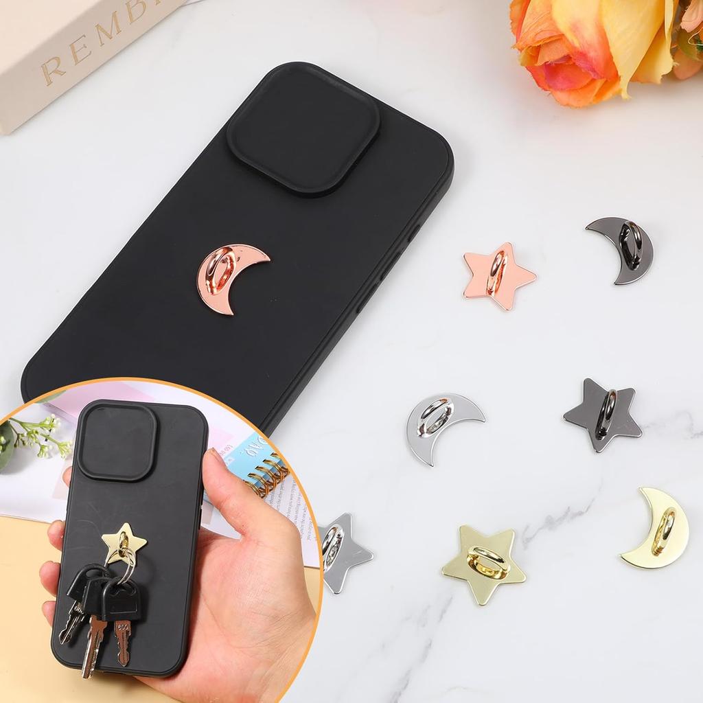 8 Pcs Stars Moon Cell Phone Ring Holder Metal Phone Finger Grip Hook Self-Adhesive Phones Grip Loop for Phones Case DIY Hanging Supplies